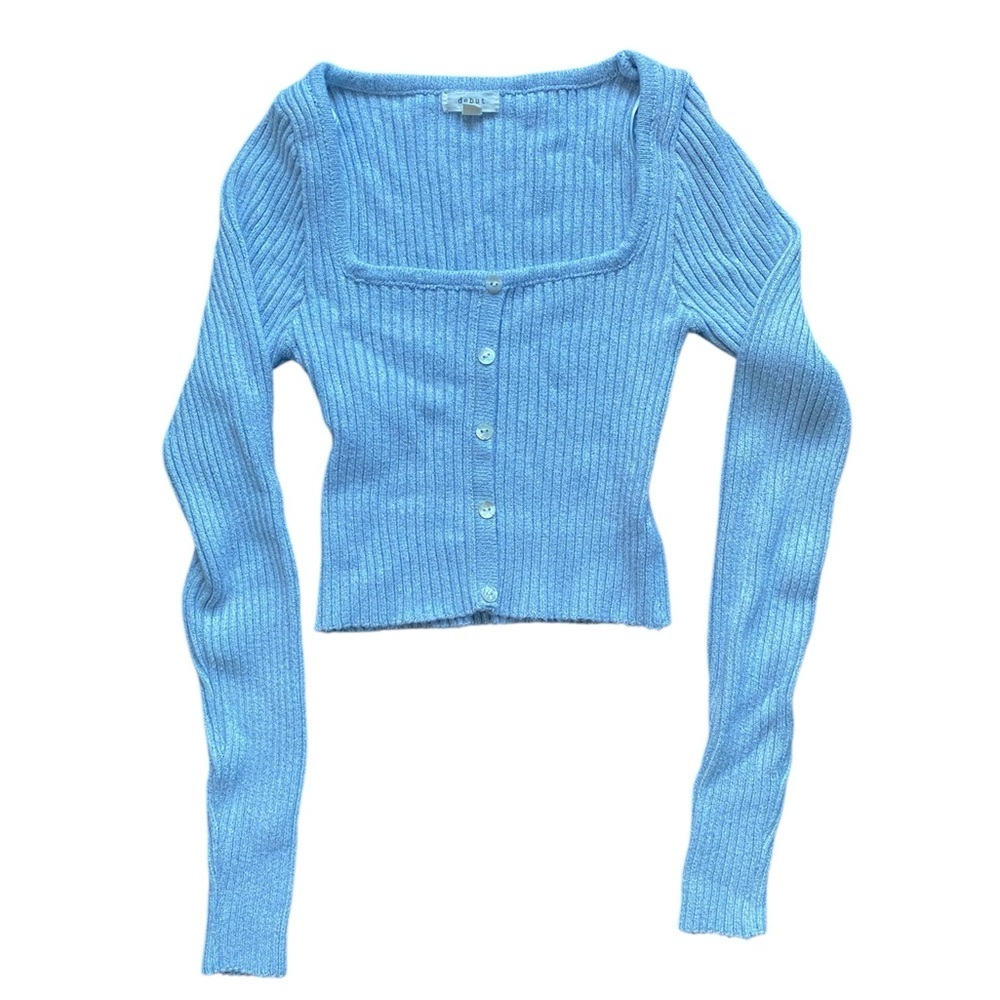 Debut Blue Ribbed Button Front Sweater Size Small/Medium